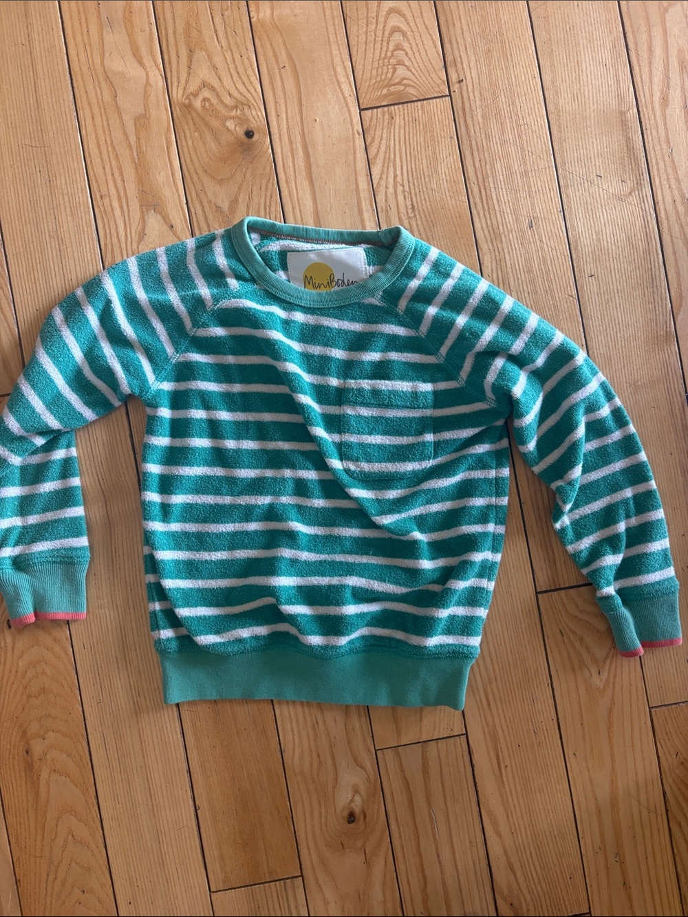 Mini Boden Green and White Striped Terry Pullover